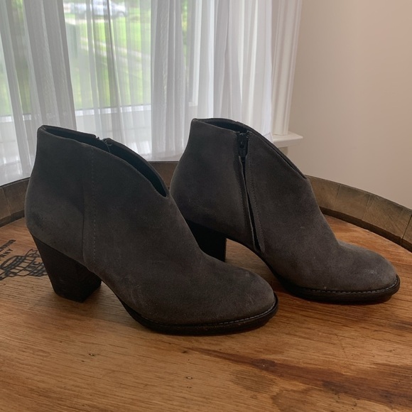 Paul Green Delgado Gray Suede Back Zip Stacked Heel Ankle Booties Boots 6.5 - Picture 1 of 17